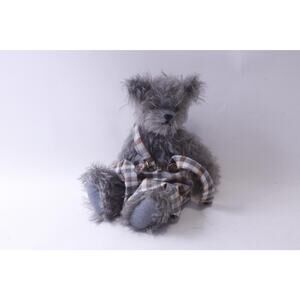 Gray-Purple Teddy Bear in Square Pants, Plush, Hand Made, Stuffed Animal,
